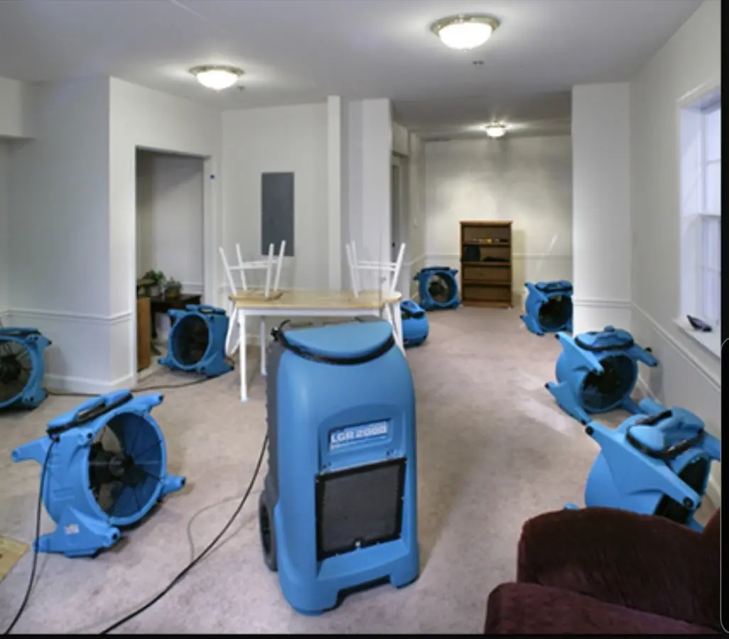 Air movers and dehumidifier setup for Water Extraction & Removal in Darnestown