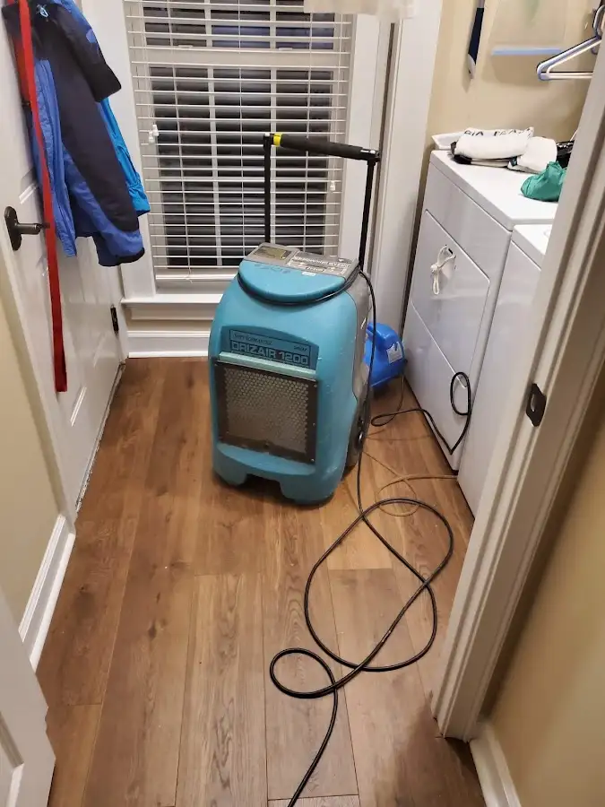 Commercial dehumidifier deployed for Flood Damage Cleanup in Darnestown